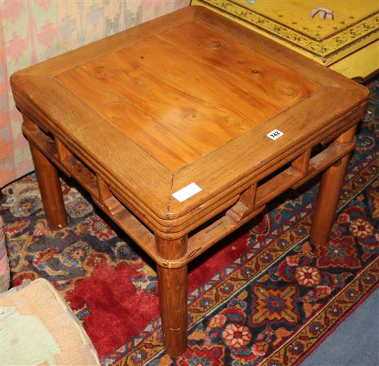 Two similar Chinese elm and yew wood tables, W.60cm & 62cm